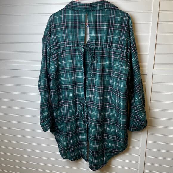NWT L.I.F.E. Love is for Eternity Plaid Flannel Hi-Low Tie Back Top - Picture 1 of 9